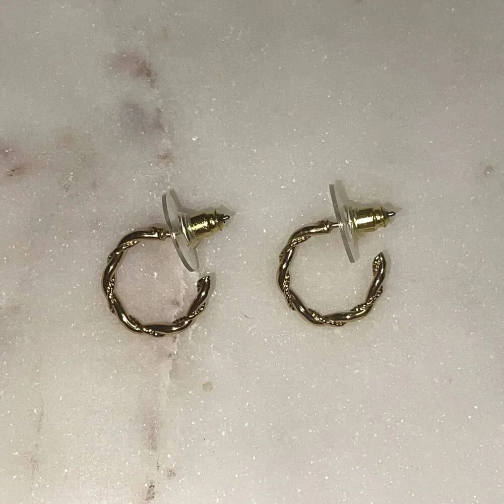 Napier | Gold Tone Delicate Braided C-Hoop Earrings NWOT